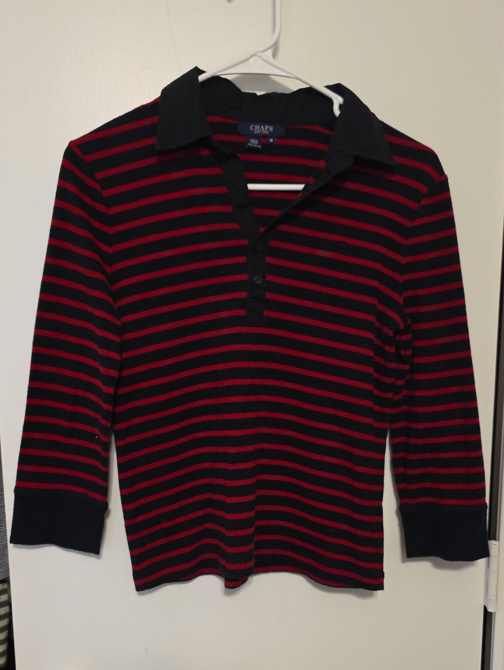 Chaps Women’s Red and Black Striped Long-Sleeve Polo Top